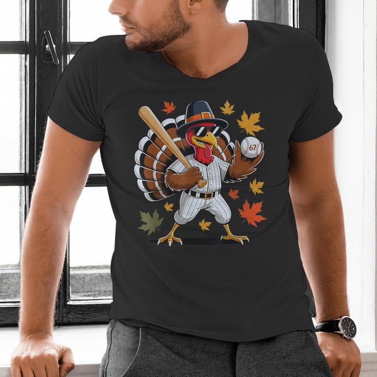 Baseball Turkey 67 Meme Thanksgiving For Boys Toddlers Kid Men's V-Neck T-Shirt Baseball Turkey 67 Meme Thanksgiving For Boys Toddlers Kid Men's V-Neck T-Shirt