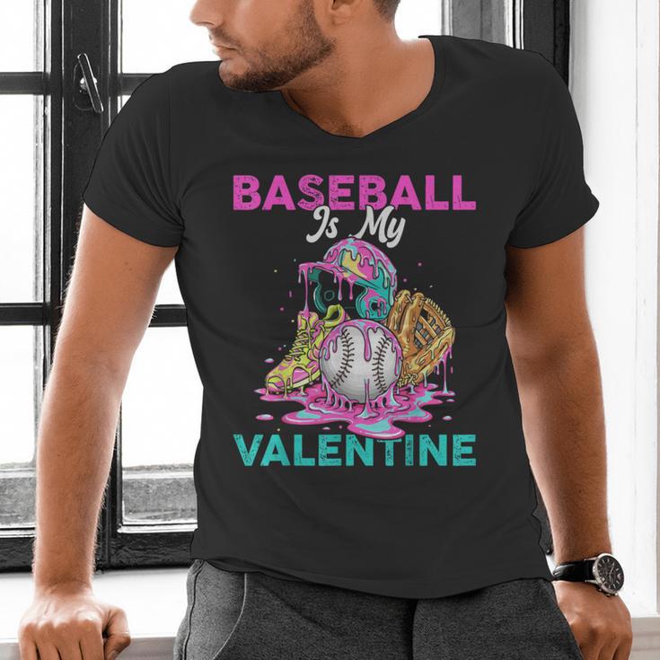 Baseball Is My Valentine Ice Cream Drip Crossed Bats Sport Men's V-Neck T-Shirt