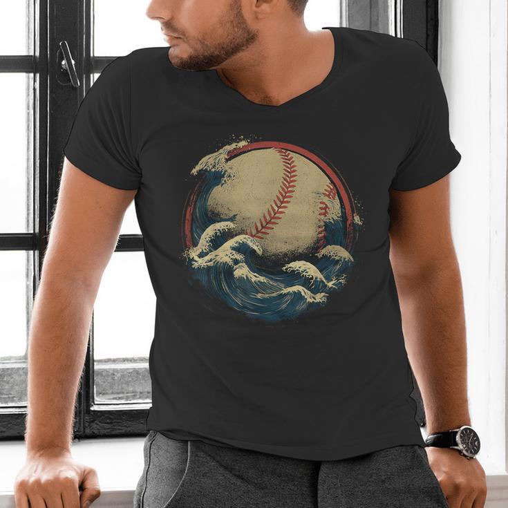 Baseball Waves Ocean Sports Baseball Fans Men's V-Neck T-Shirt Baseball Waves Ocean Sports Baseball Fans Men's V-Neck T-Shirt
