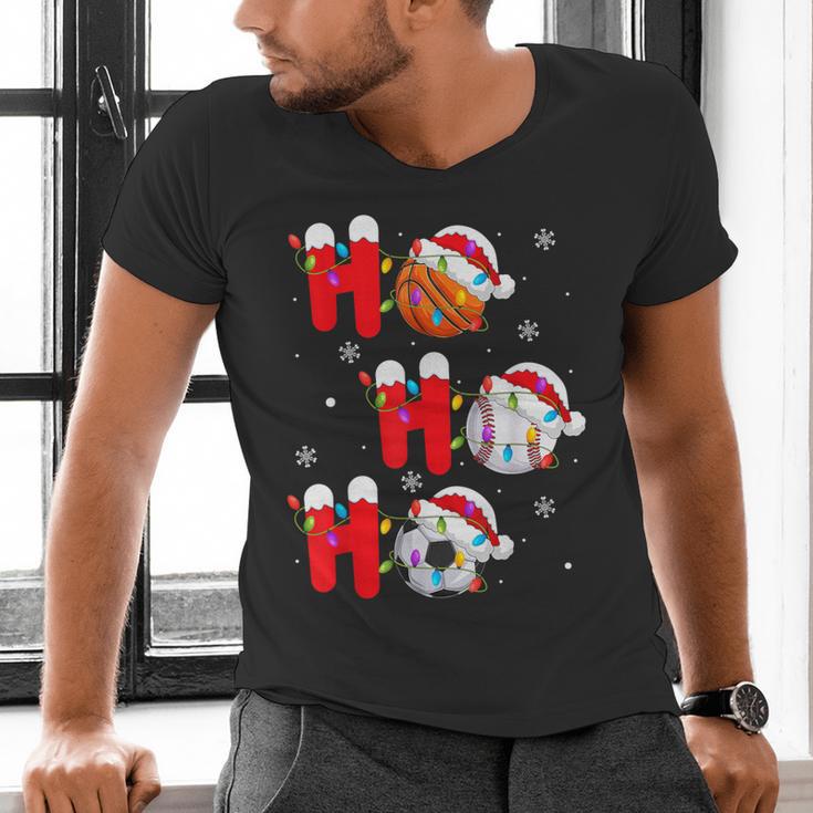 Basketball Baseball Soccer Christmas Ho Ho Ho Santa Xmas Men's V-Neck T-Shirt