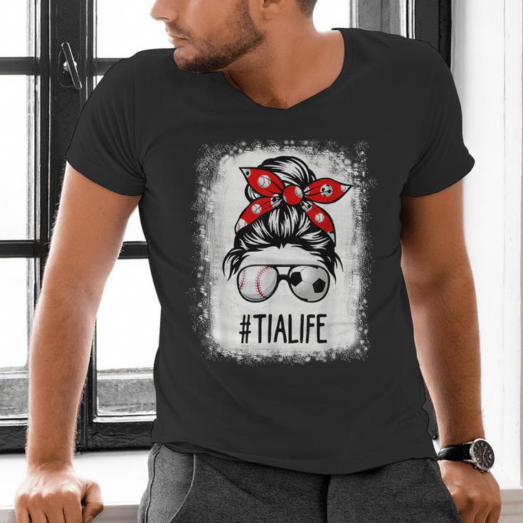 Bleached Tia Life Soccer Messy Bun Baseball Game Day Men's V-Neck T-Shirt Bleached Tia Life Soccer Messy Bun Baseball Game Day Men's V-Neck T-Shirt