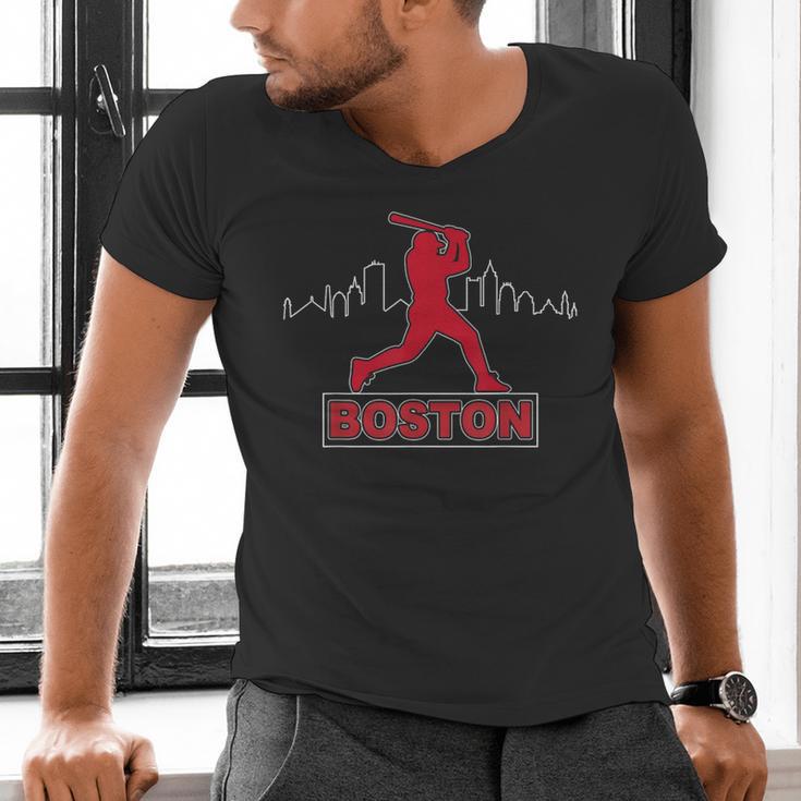 Boston Lovers Skyline Retro Baseball Heartbeat Men Women Men's V-Neck T-Shirt Boston Lovers Skyline Retro Baseball Heartbeat Men Women Men's V-Neck T-Shirt