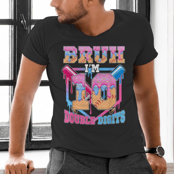 Boys 10 Double Digits 10th Birthday Ice Cream Baseball Drip Men's V-Neck T-Shirt