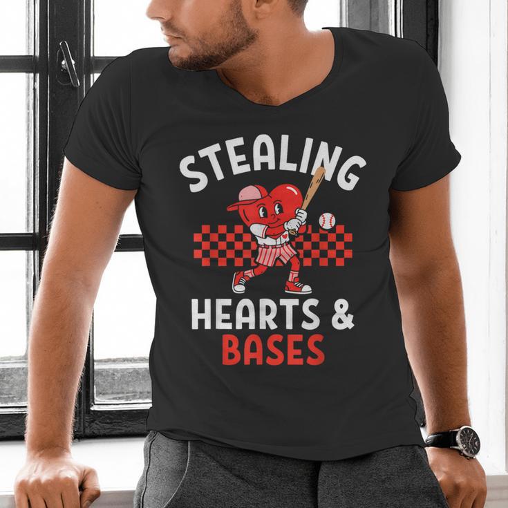 Boys Baseball Valentines Day Stealing Hearts Valentine Kids Men's V-Neck T-Shirt Boys Baseball Valentines Day Stealing Hearts Valentine Kids Men's V-Neck T-Shirt
