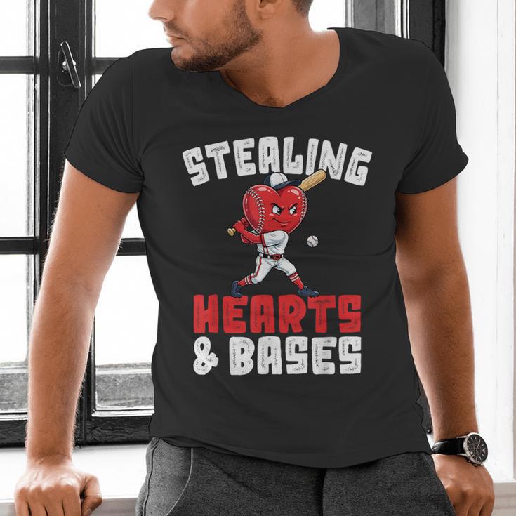 Boys Baseball Valentines Shirt Sterling Hearts Baseball Men's V-Neck T-Shirt Boys Baseball Valentines Shirt Sterling Hearts Baseball Men's V-Neck T-Shirt
