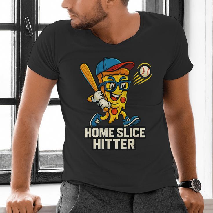 Boys Pizza Theme Baseball Home Hitter Men's V-Neck T-Shirt Boys Pizza Theme Baseball Home Hitter Men's V-Neck T-Shirt