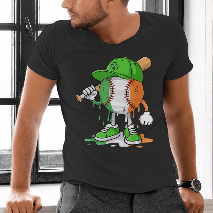 Boys St Patricks Day Kids Baseball Player Ice Cream Drip Men's V-Neck T-Shirt