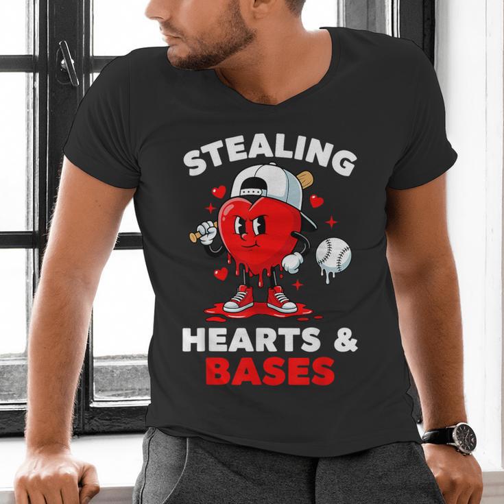 Boys Valentines Baseball Drip Icecream Stealing Hearts Kids Men's V-Neck T-Shirt