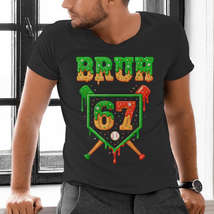 Bruh 67 Baseball Christmas Gingerbread Drip Number 67 Player Men's V-Neck T-Shirt