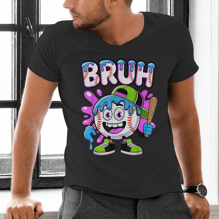 Bruh Baseball Drip Boys Youth Ice Cream Dripping Baseball Men's V-Neck T-Shirt