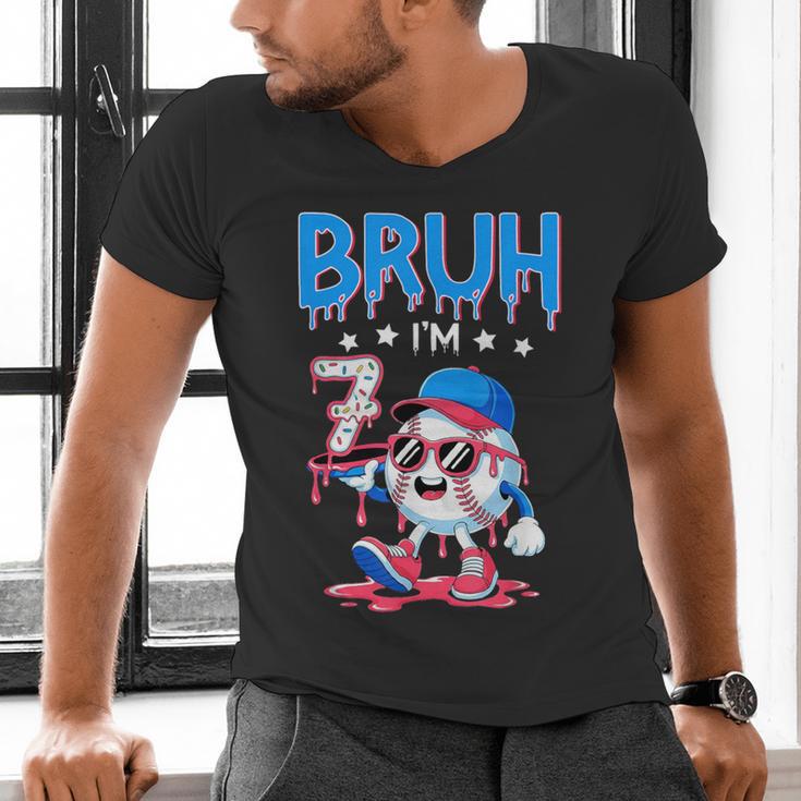 Bruh I'm 7 Baseball Ice Cream Drip It's My 7th Birthday Men's V-Neck T-Shirt Bruh I'm 7 Baseball Ice Cream Drip It's My 7th Birthday Men's V-Neck T-Shirt