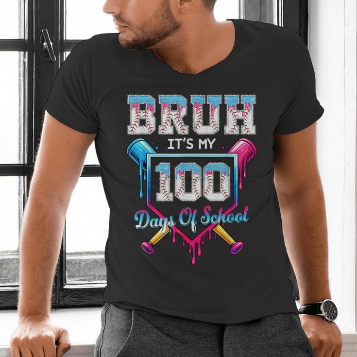 Bruh It's My 100 Days Of School Baseball Ice Cream Drip Boys Men's V-Neck T-Shirt Bruh It's My 100 Days Of School Baseball Ice Cream Drip Boys Men's V-Neck T-Shirt