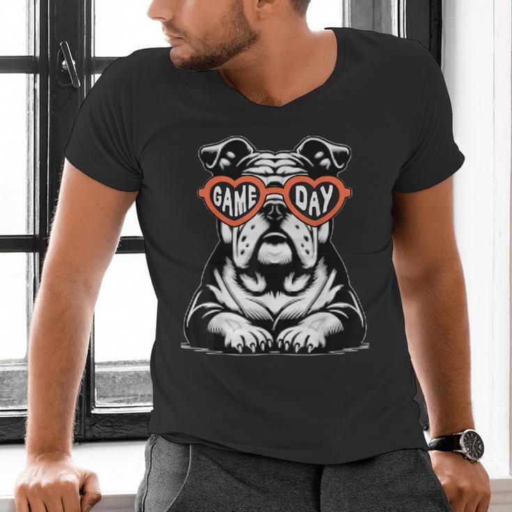Bulldog Mascot Sports Fan Football Basketball Baseball Men's V-Neck T-Shirt Bulldog Mascot Sports Fan Football Basketball Baseball Men's V-Neck T-Shirt