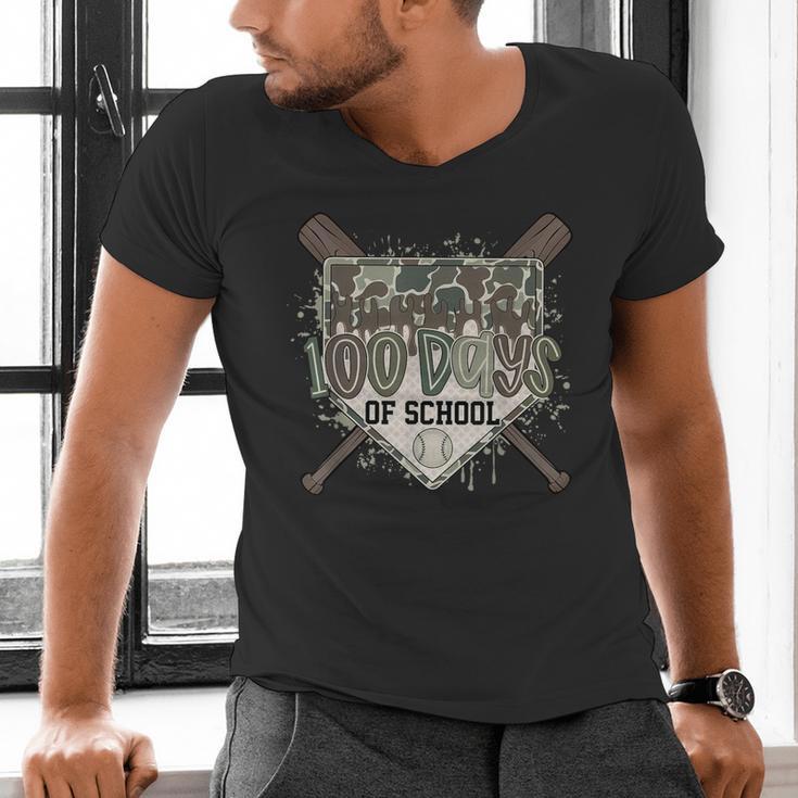 Camo 100 Days Of School Baseball Home Plate Drip Boy Kids Men's V-Neck T-Shirt Camo 100 Days Of School Baseball Home Plate Drip Boy Kids Men's V-Neck T-Shirt