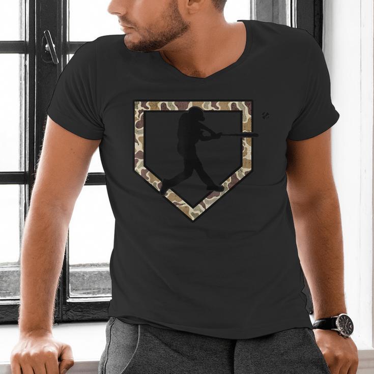 Camo Home Plate Camouflage Baseball Batter Youth Boys Men's V-Neck T-Shirt Camo Home Plate Camouflage Baseball Batter Youth Boys Men's V-Neck T-Shirt