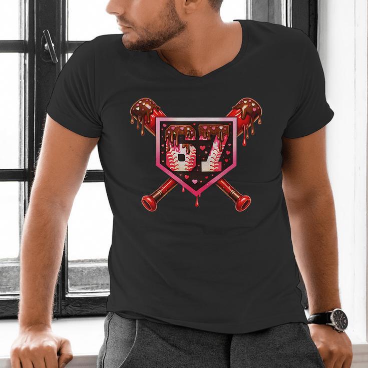 Chocolate 67 Drip Baseball Valentine Love Sports Men's V-Neck T-Shirt Chocolate 67 Drip Baseball Valentine Love Sports Men's V-Neck T-Shirt