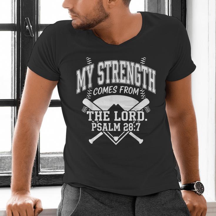 Christian Baseball My Strength Comes From The Lord Baseball Men's V-Neck T-Shirt