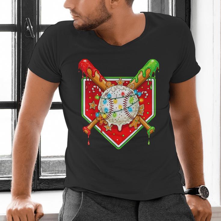 Christmas Baseball Ice Cream Drip Men Women Kids Men's V-Neck T-Shirt