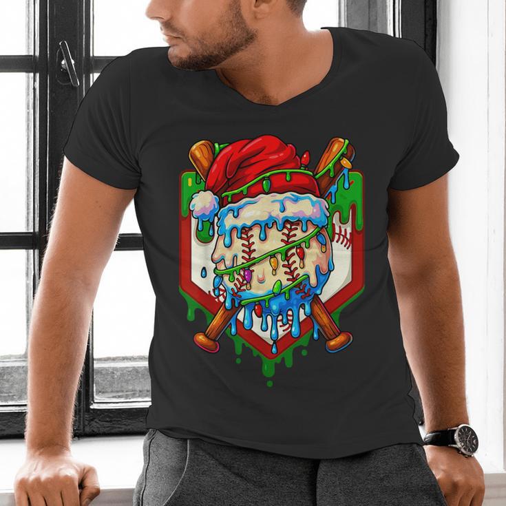 Christmas Baseball Ice Cream Drip Santa Baseball Player Kids Men's V-Neck T-Shirt Christmas Baseball Ice Cream Drip Santa Baseball Player Kids Men's V-Neck T-Shirt
