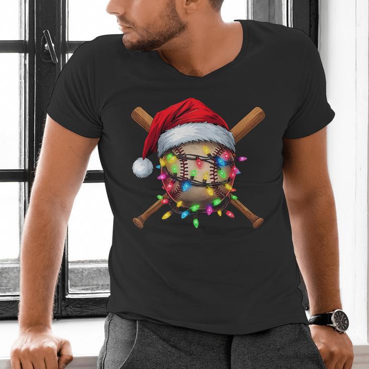 Christmas Baseball Pajama Santa For Men Boys Girls Kids Xmas Men's V-Neck T-Shirt
