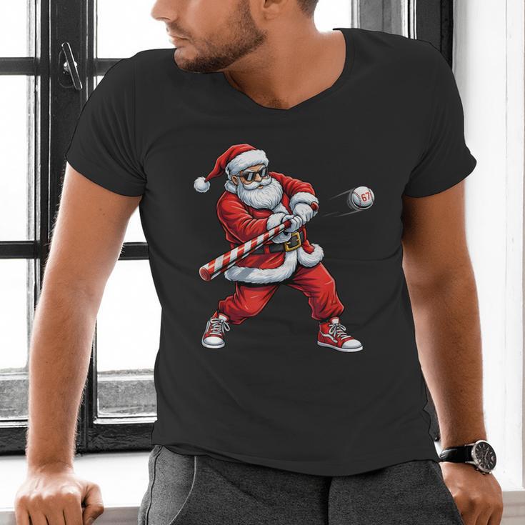 Christmas Baseball Player Santa Xmas Boys Men Toddler Men's V-Neck T-Shirt Christmas Baseball Player Santa Xmas Boys Men Toddler Men's V-Neck T-Shirt