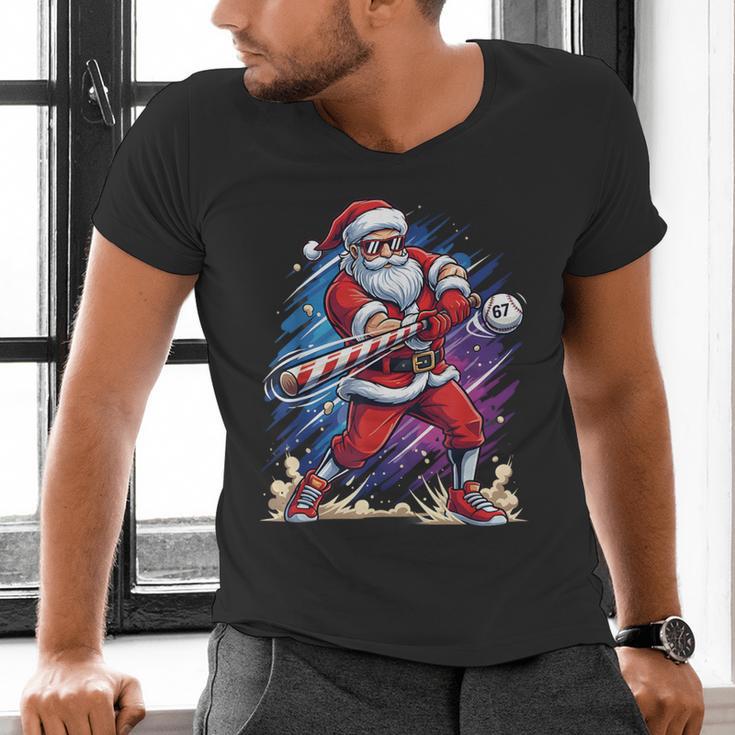 Christmas Baseball Santa Game Day Xmas Boys Kids Men Men's V-Neck T-Shirt Christmas Baseball Santa Game Day Xmas Boys Kids Men Men's V-Neck T-Shirt