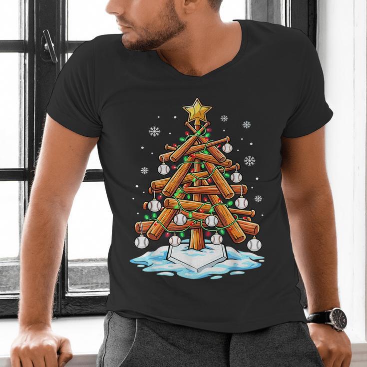 Christmas Baseball Tree Lights Xmas Men's V-Neck T-Shirt