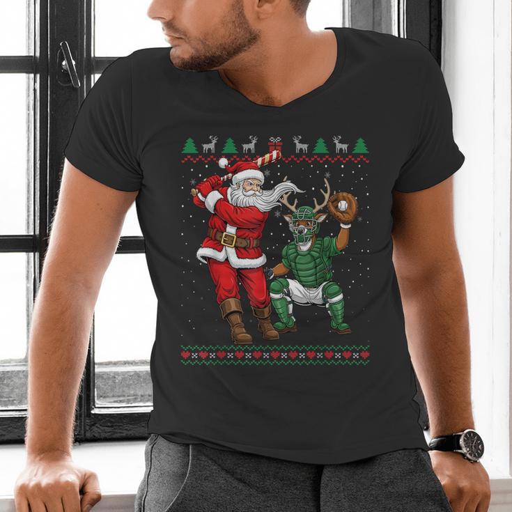 Christmas Santa Baseball Ugly Sweater Men's V-Neck T-Shirt Christmas Santa Baseball Ugly Sweater Men's V-Neck T-Shirt