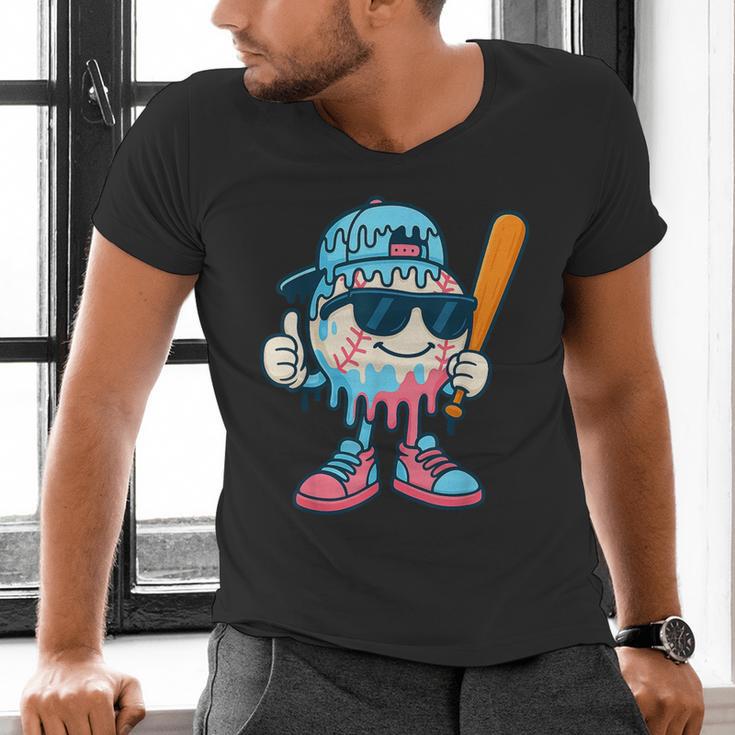 Cool Ice Cream Drip Baseball Drip For Boys Sports Kids Men's V-Neck T-Shirt Cool Ice Cream Drip Baseball Drip For Boys Sports Kids Men's V-Neck T-Shirt