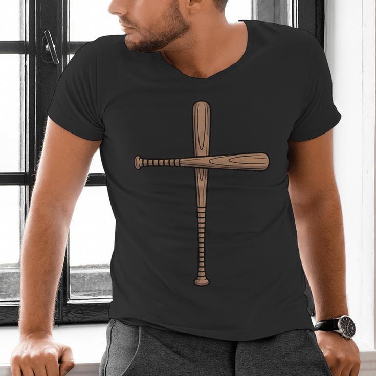 Cross Baseball Bats Christian Faith Sports Coach Pitcher Men's V-Neck T-Shirt Cross Baseball Bats Christian Faith Sports Coach Pitcher Men's V-Neck T-Shirt