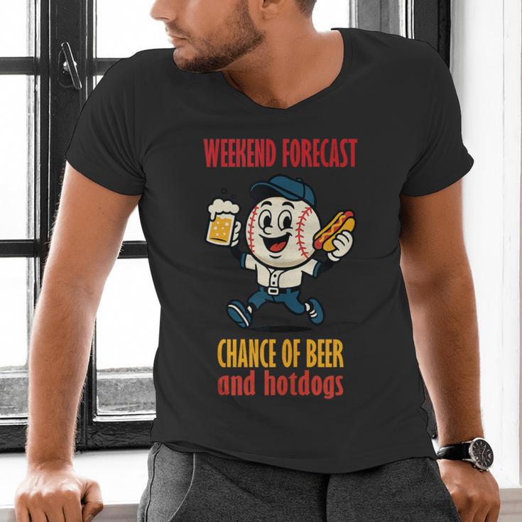 Cute Baseball Fan Weekend Forecast Change Of Beer And Hotdog Men's V-Neck T-Shirt Cute Baseball Fan Weekend Forecast Change Of Beer And Hotdog Men's V-Neck T-Shirt
