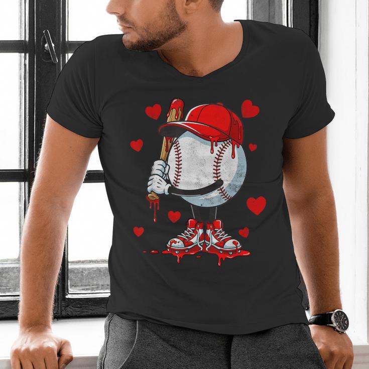 Cute Dripping Baseball Lover Valentines Day Boys Kids Men's V-Neck T-Shirt