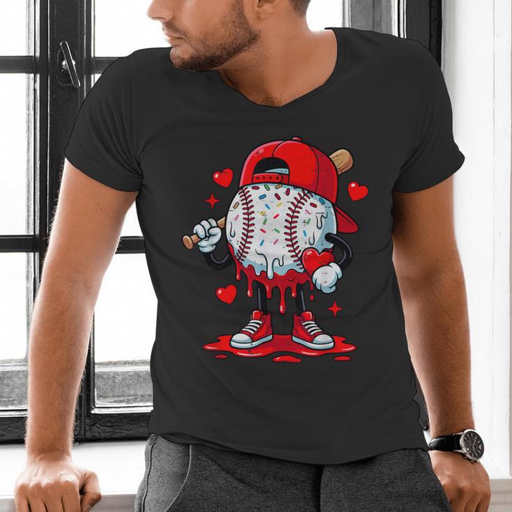 Cute Game Day Baseball Ice Cream Drip Valentine Love XOXO Men's V-Neck T-Shirt