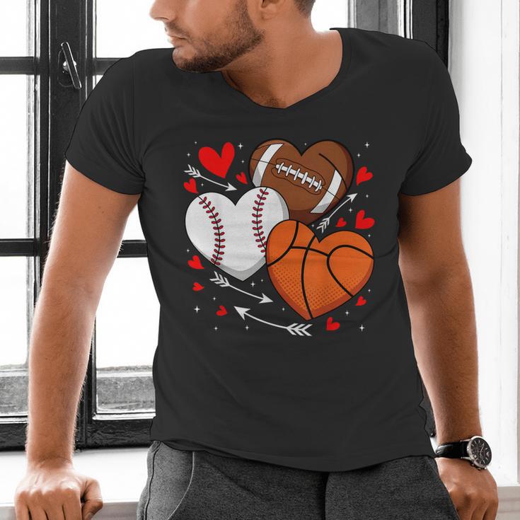 Cute Heart Baseball Basketball Football Valentine Boy Men Men's V-Neck T-Shirt Cute Heart Baseball Basketball Football Valentine Boy Men Men's V-Neck T-Shirt