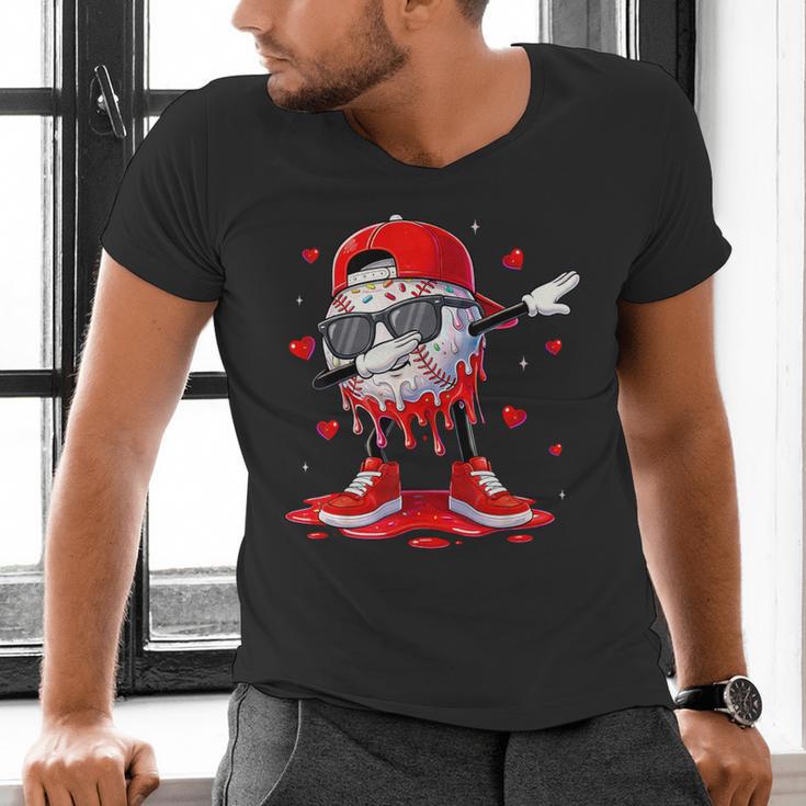 Dabbing Baseball Drip Ice Cream Youth Boy Valentines Day Men's V-Neck T-Shirt Dabbing Baseball Drip Ice Cream Youth Boy Valentines Day Men's V-Neck T-Shirt