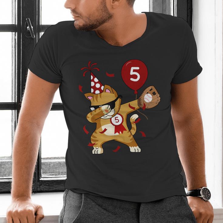 Dabbing Cool Cat Baseball 5th Birthday Men's V-Neck T-Shirt Dabbing Cool Cat Baseball 5th Birthday Men's V-Neck T-Shirt