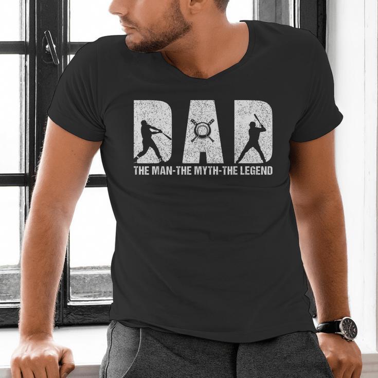 Dad Baseball The Man The Myth The Legend Daddy Father's Day Men's V-Neck T-Shirt Dad Baseball The Man The Myth The Legend Daddy Father's Day Men's V-Neck T-Shirt