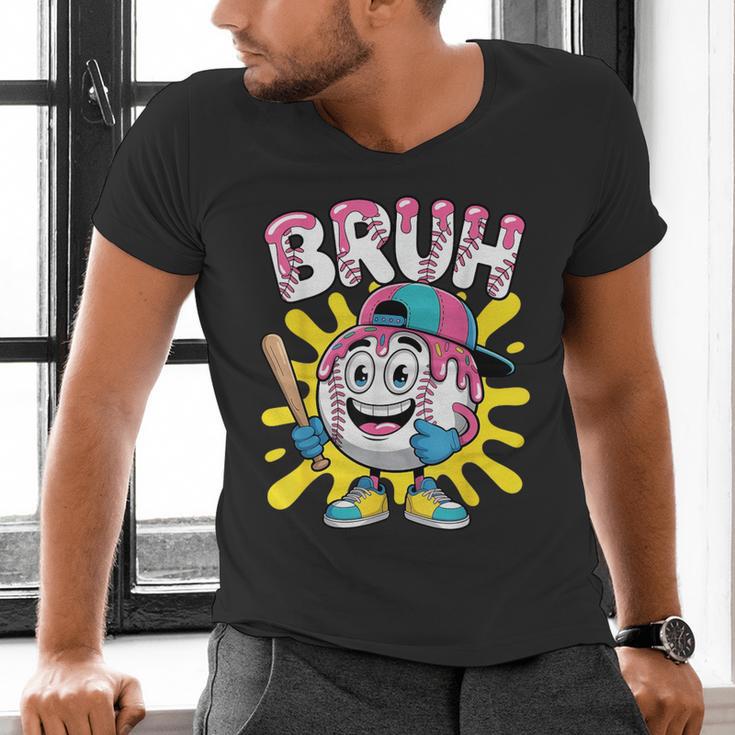 Drip Baseball Boy Youth Kid Ice Cream Dripping Baseball Bruh Men's V-Neck T-Shirt