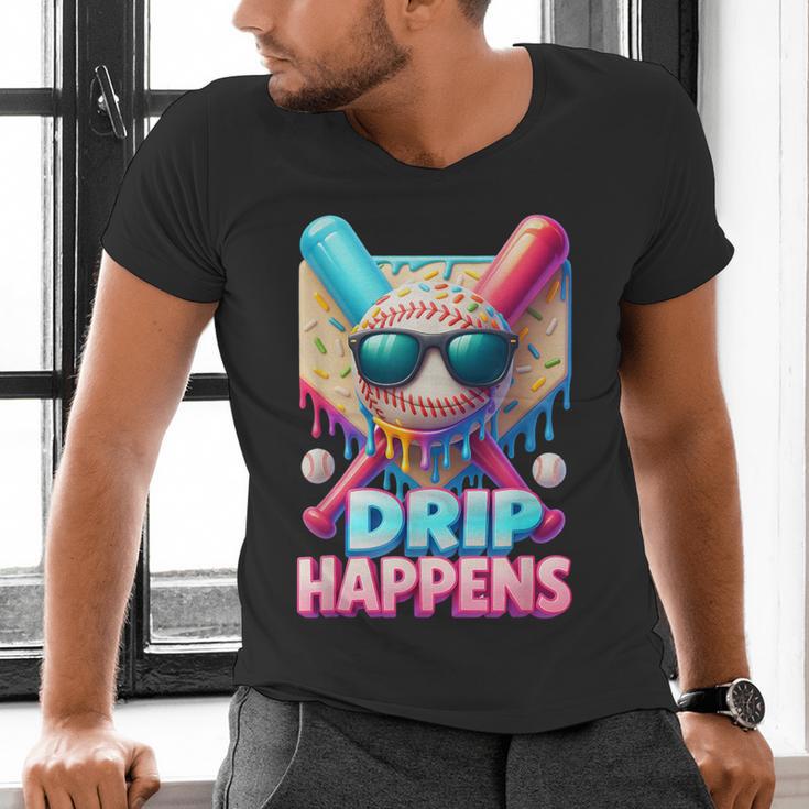 Drip Happens Baseball Ice Cream Bat And Ball With Sunglasses Men's V-Neck T-Shirt