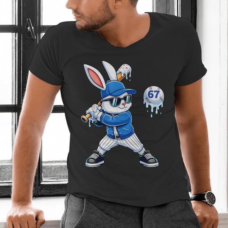 Dripping Drip Baseball Rabbit Bunny Easter Men Boy Kid Men's V-Neck T-Shirt