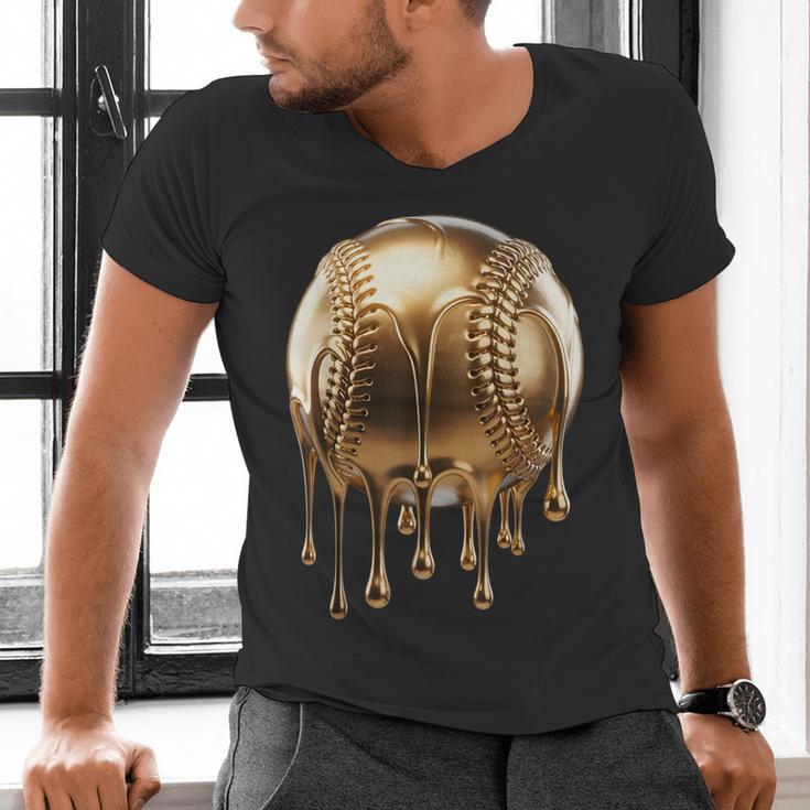 Dripping Gold Drip Baseball Game Day Player Coach Baller Men's V-Neck T-Shirt