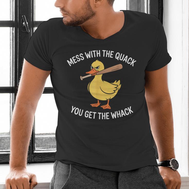 Duck And Baseball Bat Mess With The Quack You Get Whack Men's V-Neck T-Shirt Duck And Baseball Bat Mess With The Quack You Get Whack Men's V-Neck T-Shirt