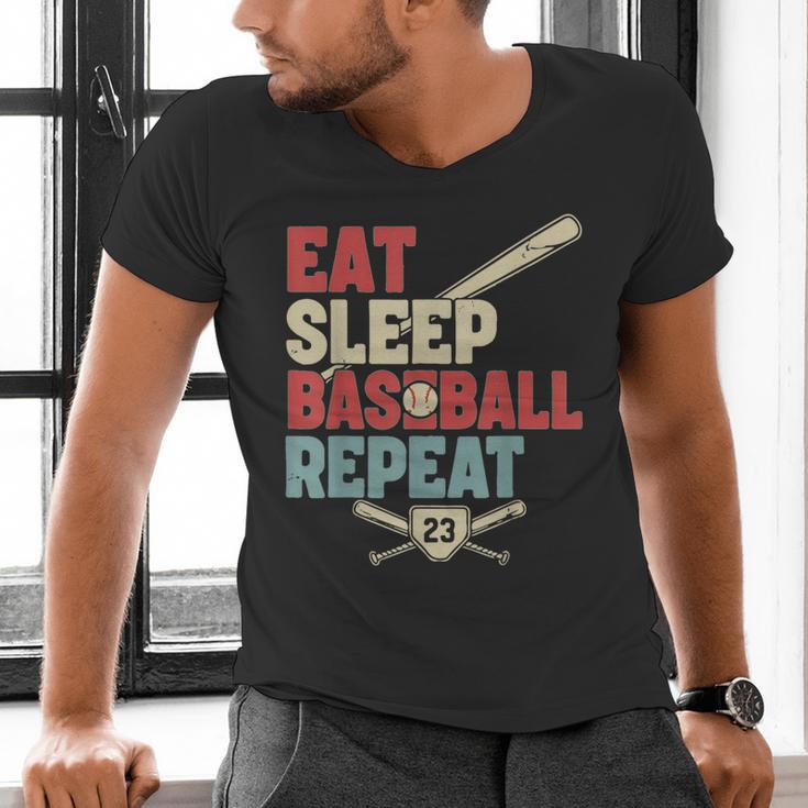 Eat Sleep Baseball Repeat Bat Ball Player Fan Men's V-Neck T-Shirt