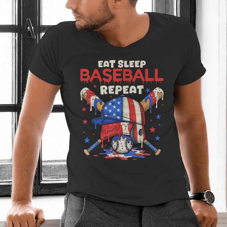 Eat Sleep Baseball Repeat Ice Cream Drip Crossed Bats Men's V-Neck T-Shirt Eat Sleep Baseball Repeat Ice Cream Drip Crossed Bats Men's V-Neck T-Shirt