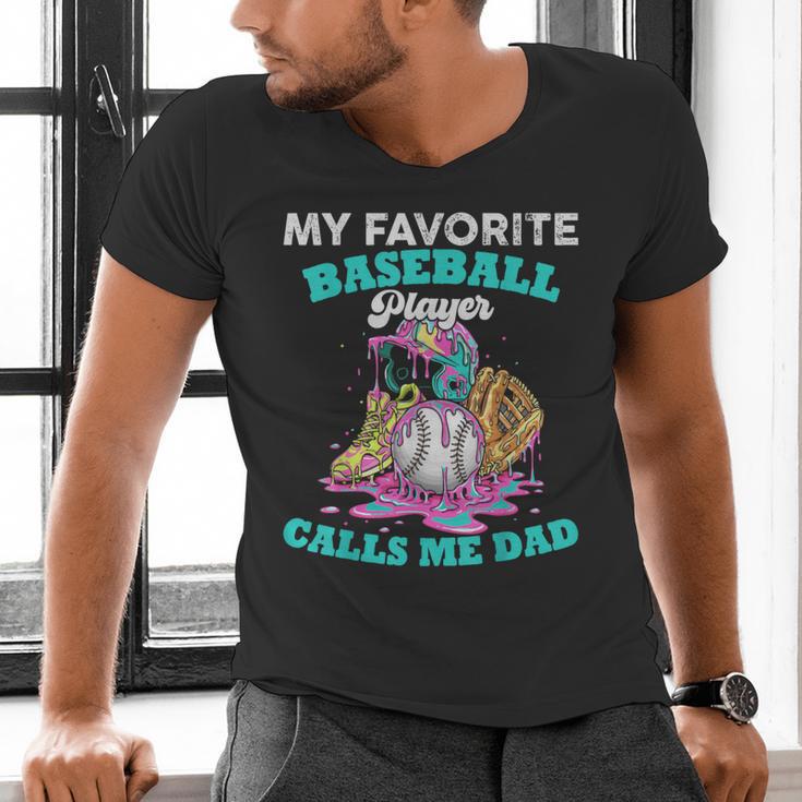 My Favorite Baseball Player Calls Me Dad Ice Cream Drip Men's V-Neck T-Shirt