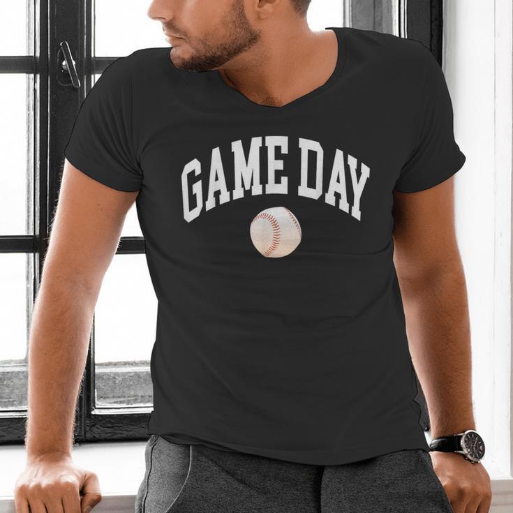 Game Day Baseball Player And Fan Graphic Men's V-Neck T-Shirt Game Day Baseball Player And Fan Graphic Men's V-Neck T-Shirt