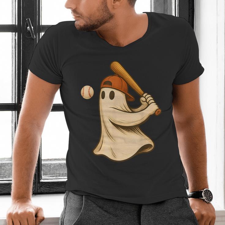 Ghost Baseball Halloween Costume Men Boys Kids Men's V-Neck T-Shirt
