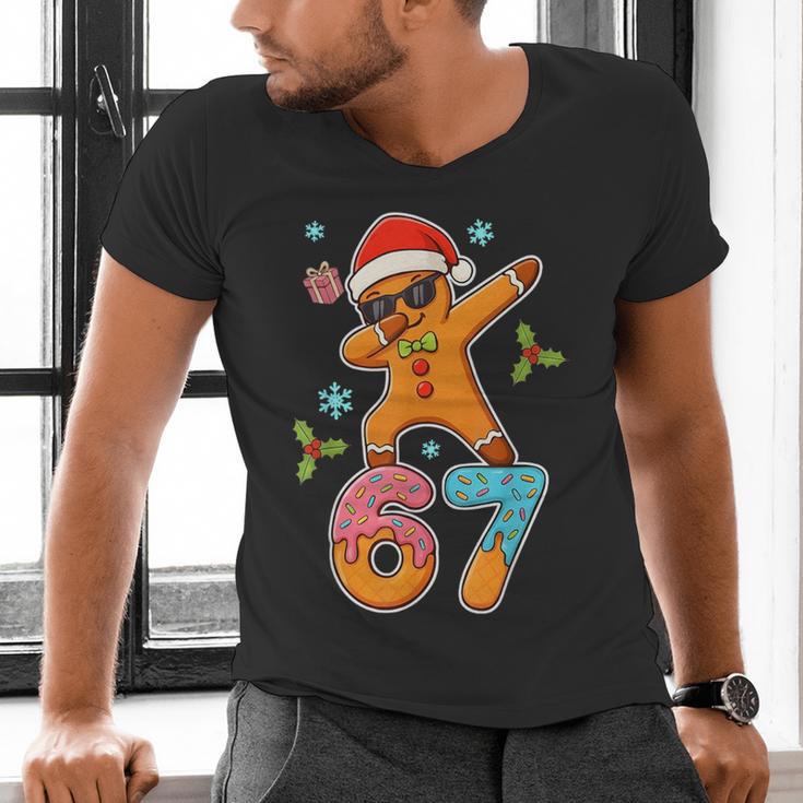 Gingerbread Six Seven 67 Ice Cream Drip Baseball Men's V-Neck T-Shirt Gingerbread Six Seven 67 Ice Cream Drip Baseball Men's V-Neck T-Shirt