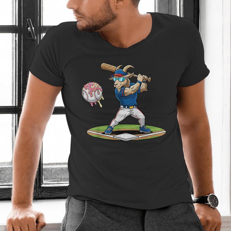 Goat Baseball Player With Bat And Ball Drip Animal Sports Men's V-Neck T-Shirt Goat Baseball Player With Bat And Ball Drip Animal Sports Men's V-Neck T-Shirt