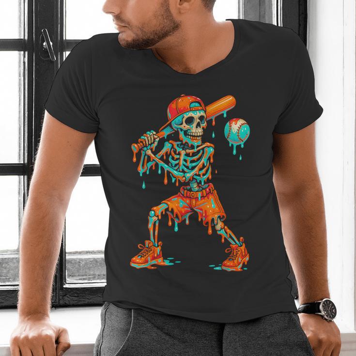 Halloween Baseball Skeleton Ice Cream Drip Baseball Boys Kid Men's V-Neck T-Shirt
